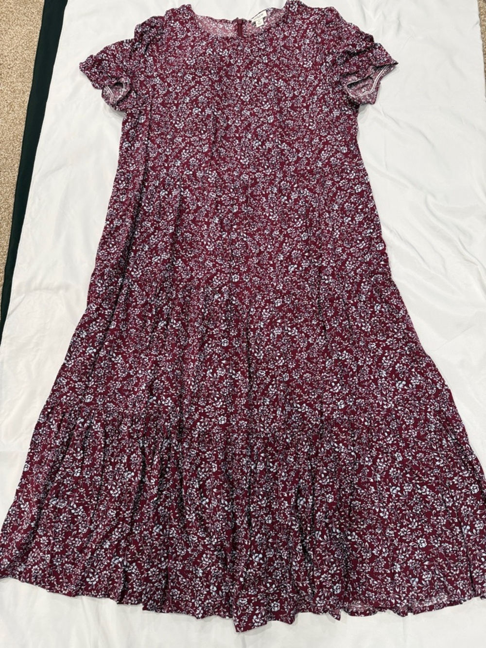 J Crew Factory Burgundy Midi Dress with Tiers—XL